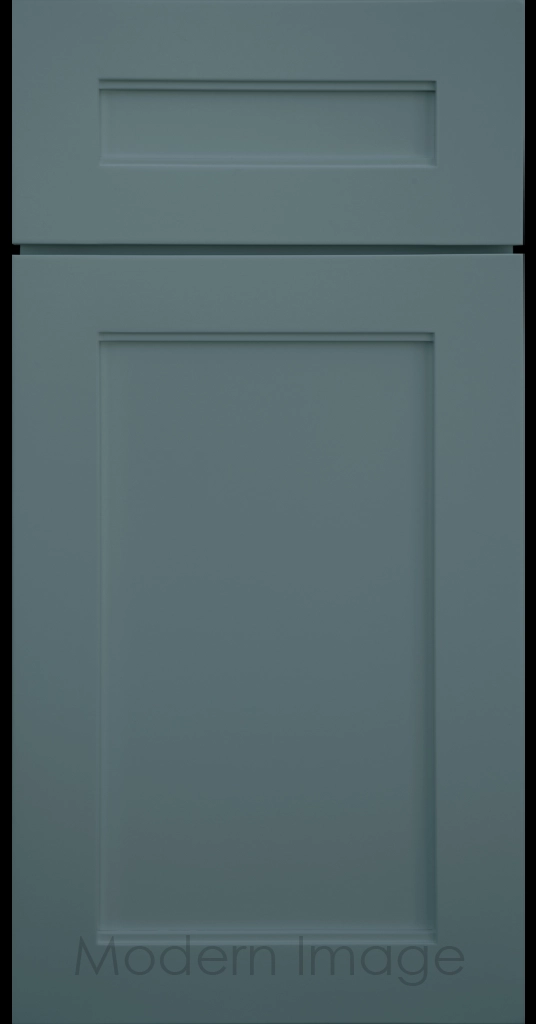 Destin shaker cabinet in Sage featuring ledge detail and vertical joints around a recessed center panel.